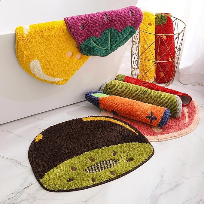 Image of GAVI Home Decor Super Soft Shaggy Bath Mat Anti Skid Anti Slip Cute Absorbent Kids Small Bath Mat Cartoon Fruit Bathroom Rug Non Slip, Cute Bathroom Floor Mat for Home Kitchen(60 x 40 Cm) (Pumpkin)