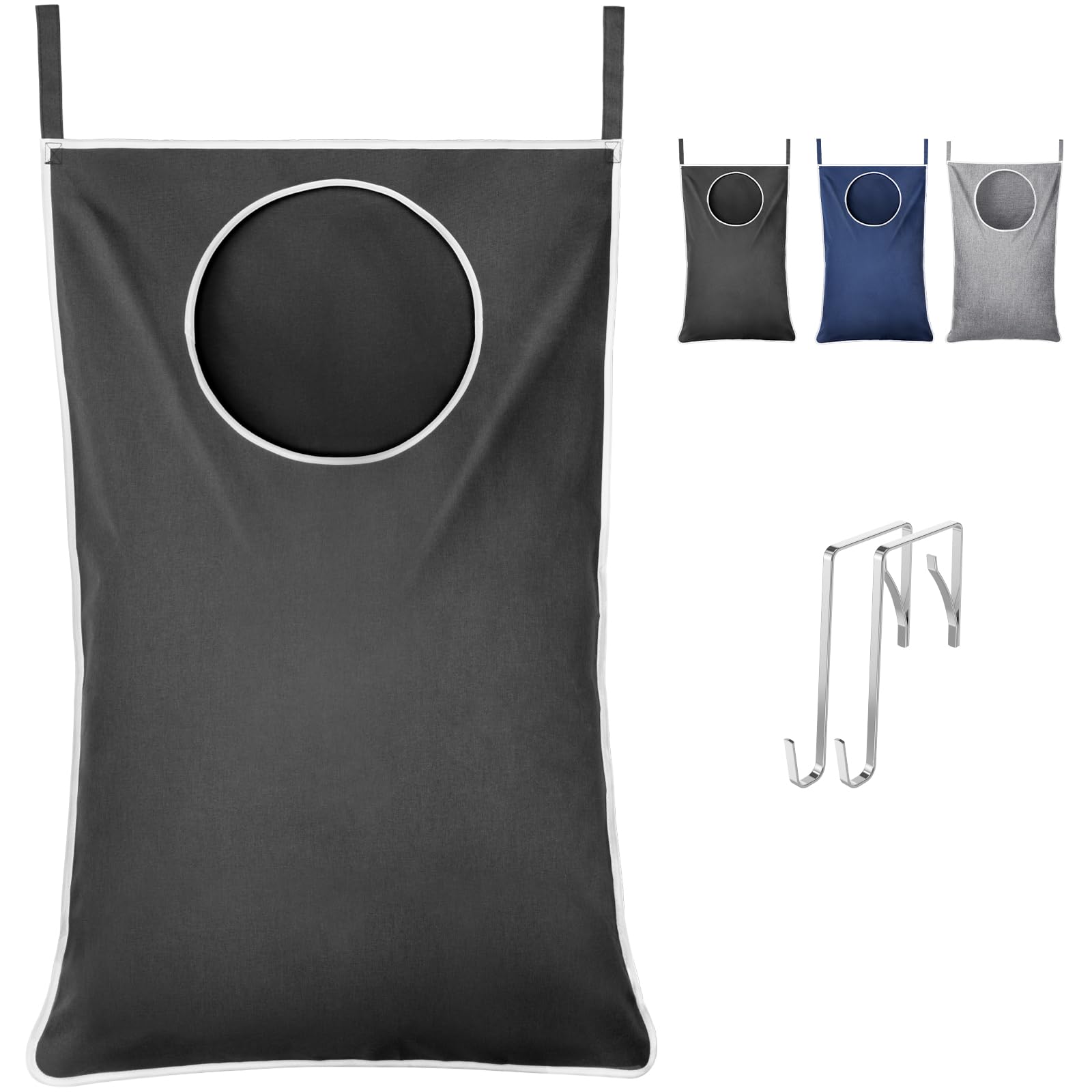 Lifewit Over Door Laundry Hamper, Large Collapsible Hanging Laundry Hamper, Hanging Laundry Basket Bag for Bathroom Bedroom Dirty Clothes Storage Organizer, Dark Grey