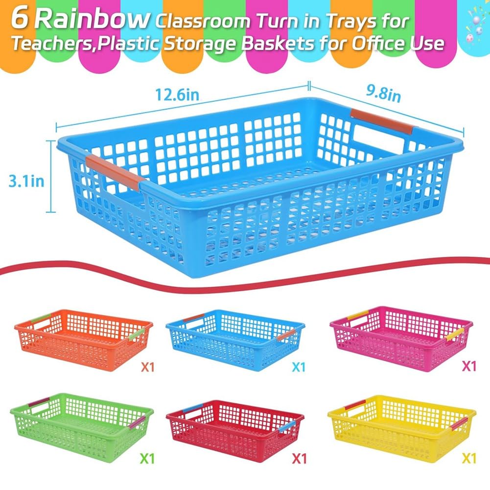 Taca dla Nauczyciela, Plastikowy Organizer na Papier w Klasie, Taca do Zwrotu w Klasie, Taca na Papier w Klasie, Kosz na Książki Domowe, 6 Sztuk