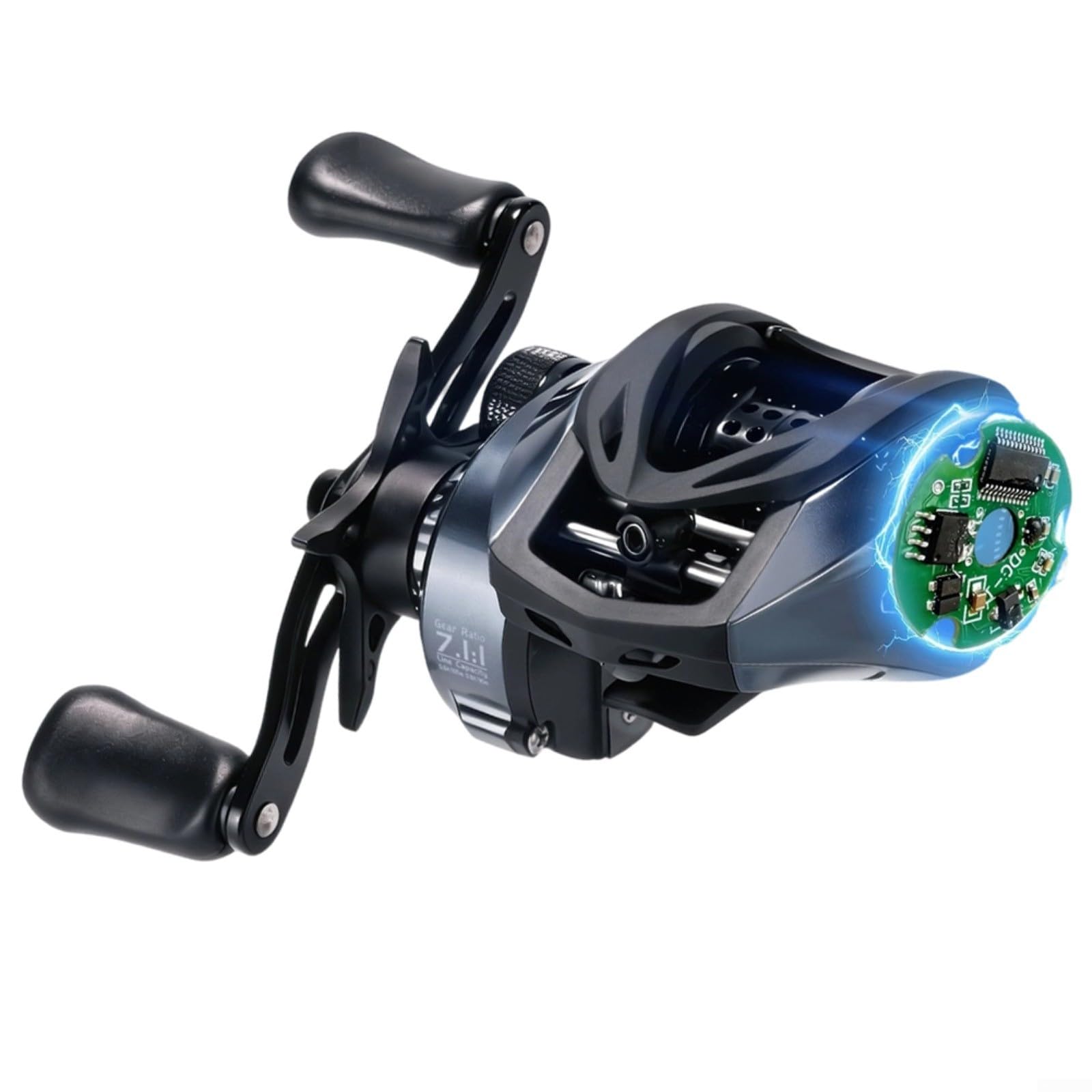 1 x Baitcast-Rolle mit intelligenter DC-Bremse, 164 g leicht für Langstreckenwerfe, 7075 Aluminiumspule, Anti-Rückschlag, für Barsch- und Hechtangeln, Schwarz