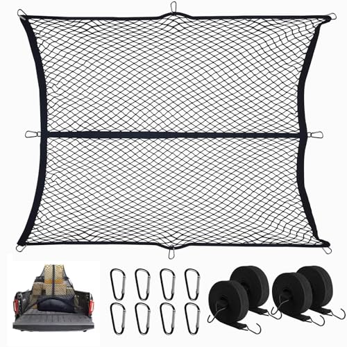 Rete da Carico per Camion, 1,5 x 1,8 m, Estensibile Fino a 2,5 m x 2,8 m (Monostrato), Rete per Bagagli Altamente Elastica, Rete Bagagliaio Auto, con 8 Moschettoni in Acciaio + 4 Cinghie 2m Fissaggio