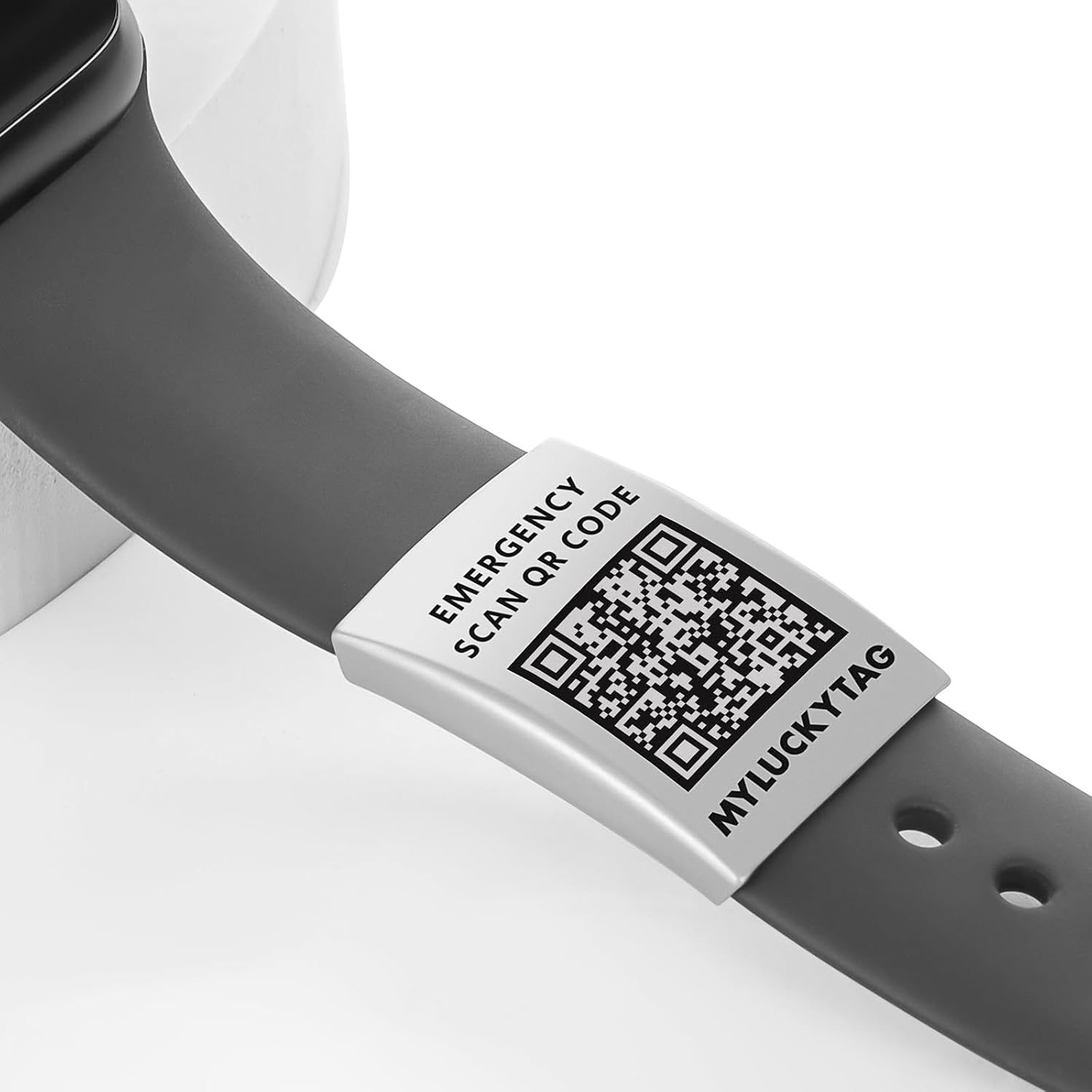 MYLUCKYTAG QR Medical ID Tag for Watch Band - Laser Engraved - Personalized ID Tag for Apple Watch Safety Plate - Medical Alert - Free Online Emergency Medical Profile