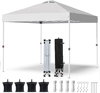 Shades 10x10 Pop Up Canopy with One Push Setup,Heavy Duty Beach Tent with Wheels for Easy Moving, Sun Shelter for Parties,Events, Outdoor Gazebo with 420D Coated Waterproof White Fabric