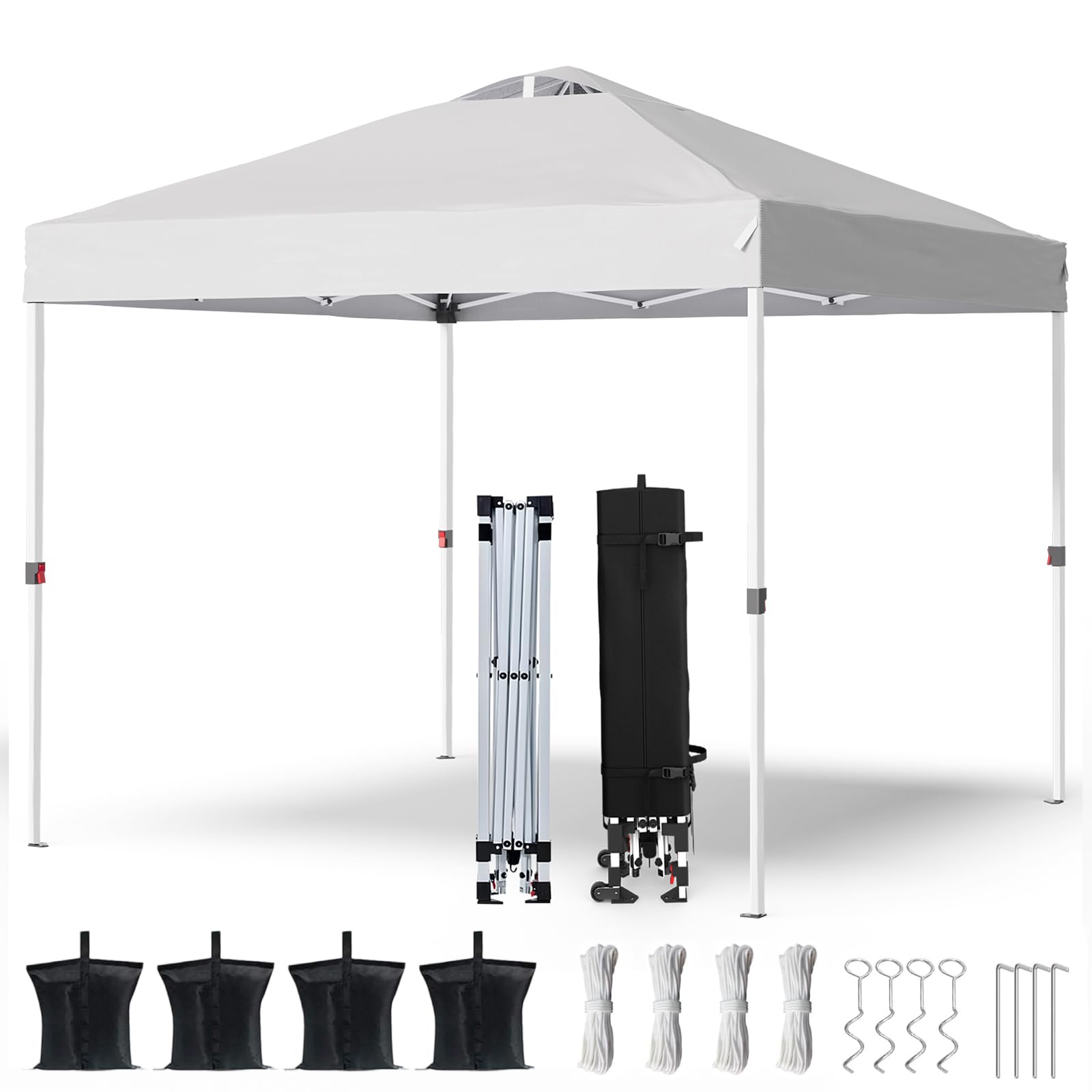 Shades 10x10 Pop Up Canopy with One Push Setup,Heavy Duty Beach Tent with Wheels for Easy Moving, Sun Shelter for Parties,Events, Outdoor Gazebo with 420D Coated Waterproof White Fabric-image-3