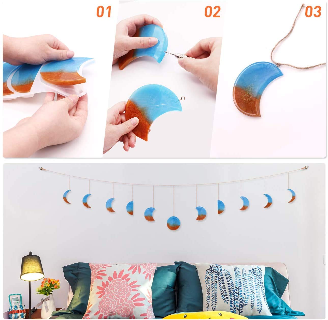 Artisanat Décoratif Bricolage époxy Soleil Lune Phase Plaques Boîte