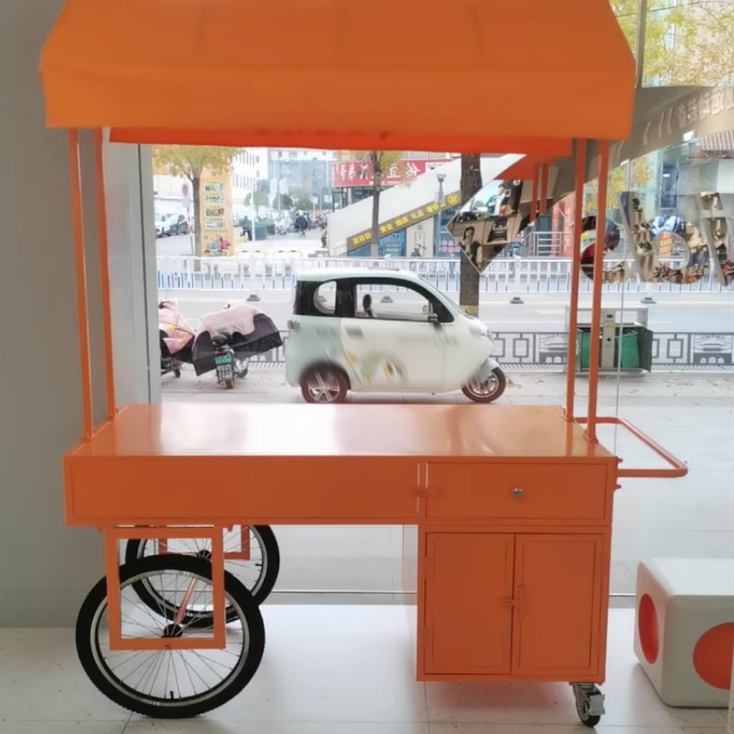 Carrello mobile del fornitore dell'alimento, carrelli alimentari portatili con il baldacchino e i cassetti di stoccaggio, Banco di mostra dell'alimento del metallo per la stalla del mercato