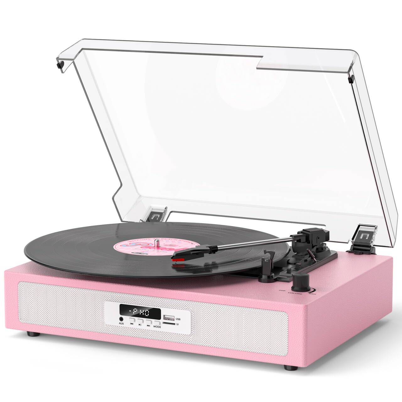Giradischi in vinile con doppio altoparlante stereo integrato, giradischi vintage a 3 velocità, giradischi Bluetooth con modalità audio EQ, registrazione e riproduzione USB/TF, display LED