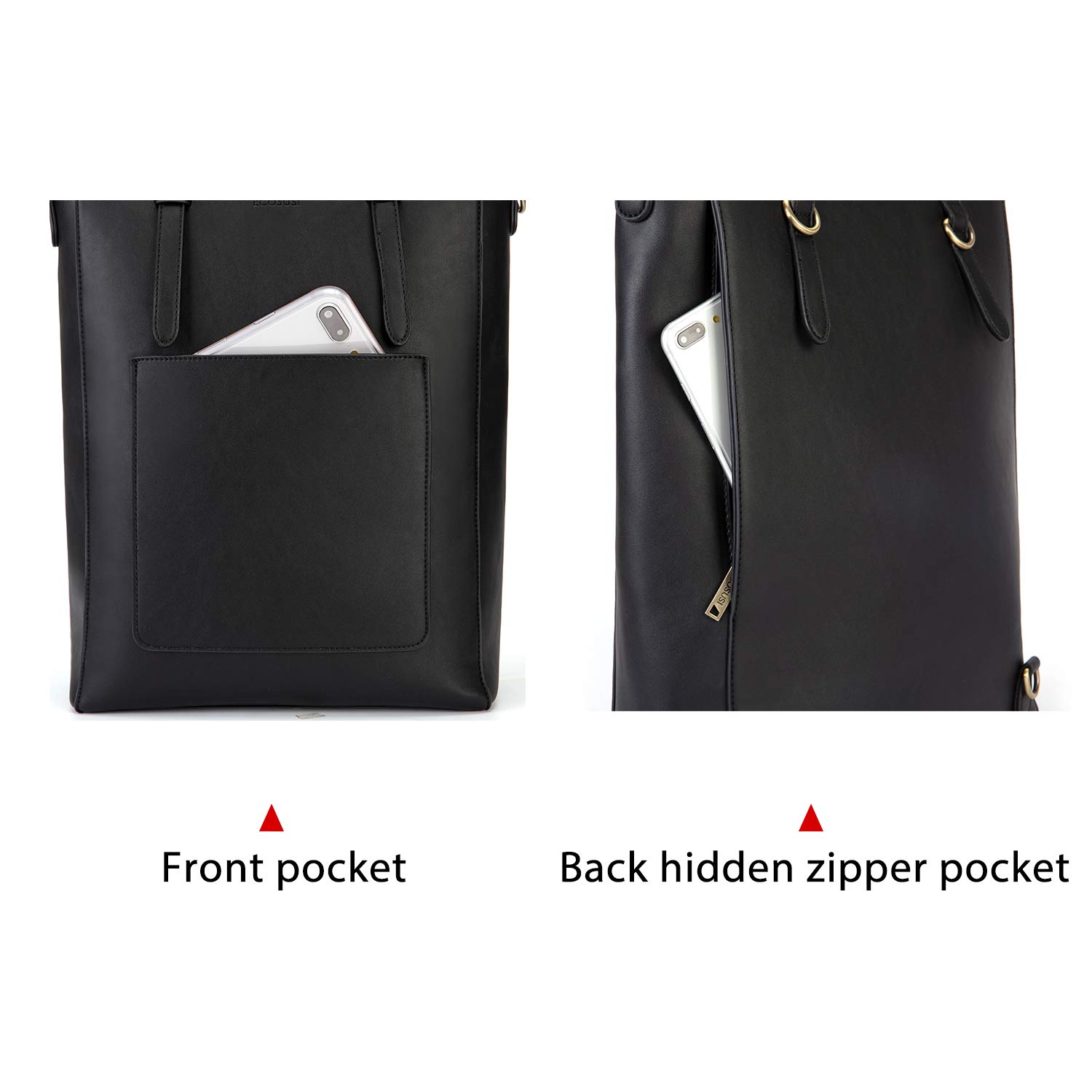 ECOSUSI Rucksack Damen Klein Handtasche, Leder Elegant Cityrucksack Tagesrucksack Tragetasche Multifunktion 3 In 2 Tote Bag, Kleiner Backpack Women für Schule Arbeit Reisen Uni, Schwarz