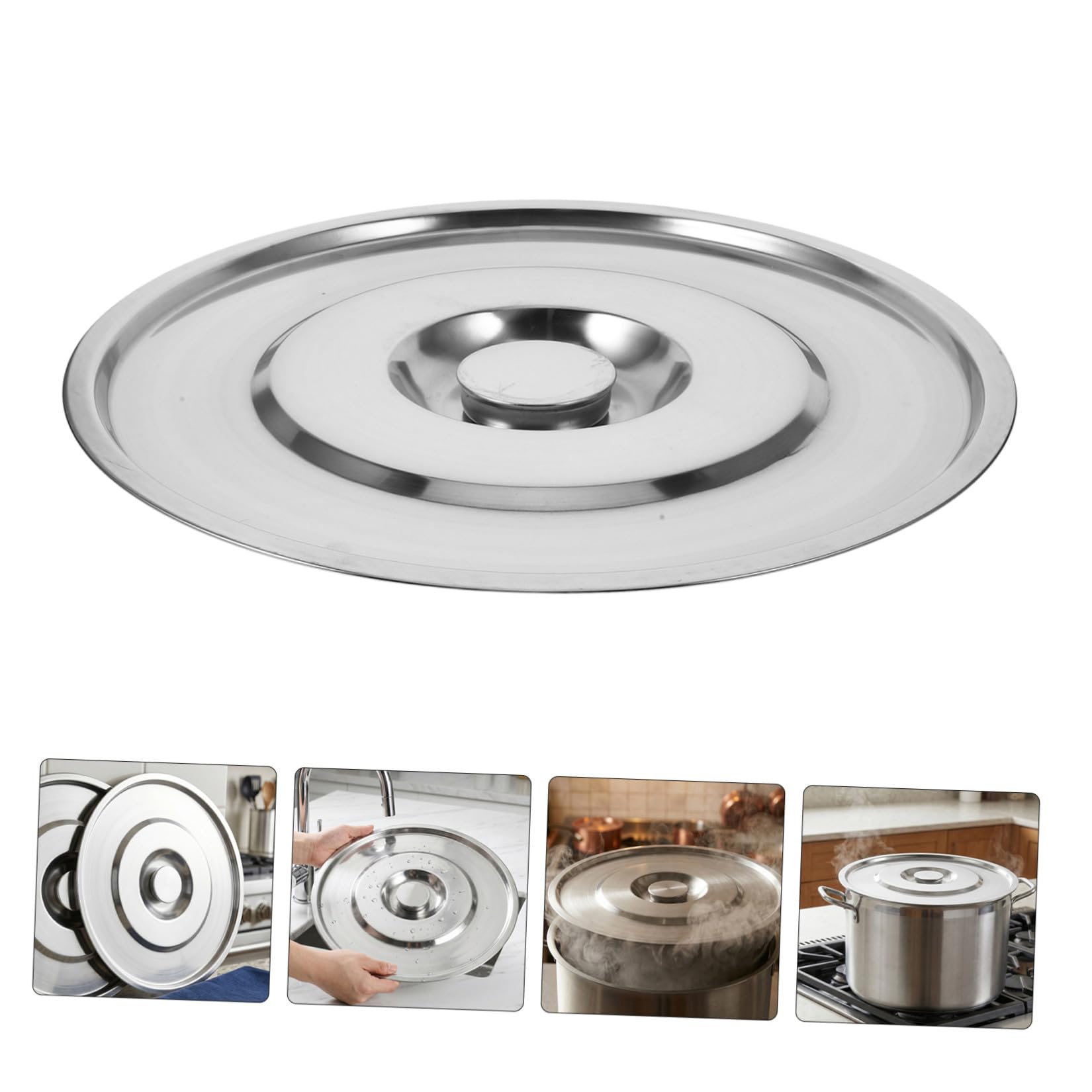 Generico 2 Pezzi Coperchio in Acciaio Inossidabile Spesso con Manico, Compatibile con Pentole, Resistente, per Cucina Domestica e Professionale, Colore Argento