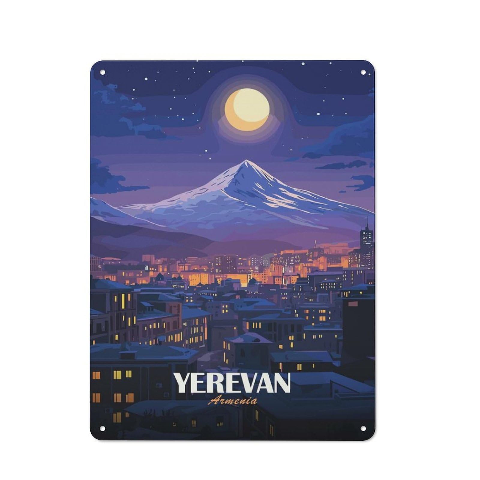 Junmoney Yerevan, Armenia Nightscape Tin Sign 40X30cm For Living Room Wall, Retro Wall Decor, A Decorative Metal Sign For Living Rooms And Feature Walls