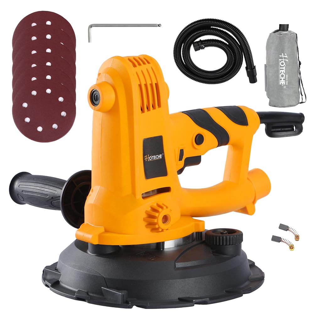 Hoteche 800W 180mm Wand Schleifer Trockenbauschleifer mit Absaugung 220-240V 50/60Hz Hochleistungsmotor 1200-2300rpm Zubehör inklusive Carbonbürsten S5 Inbus Werkzeugsatz Schleifpapier