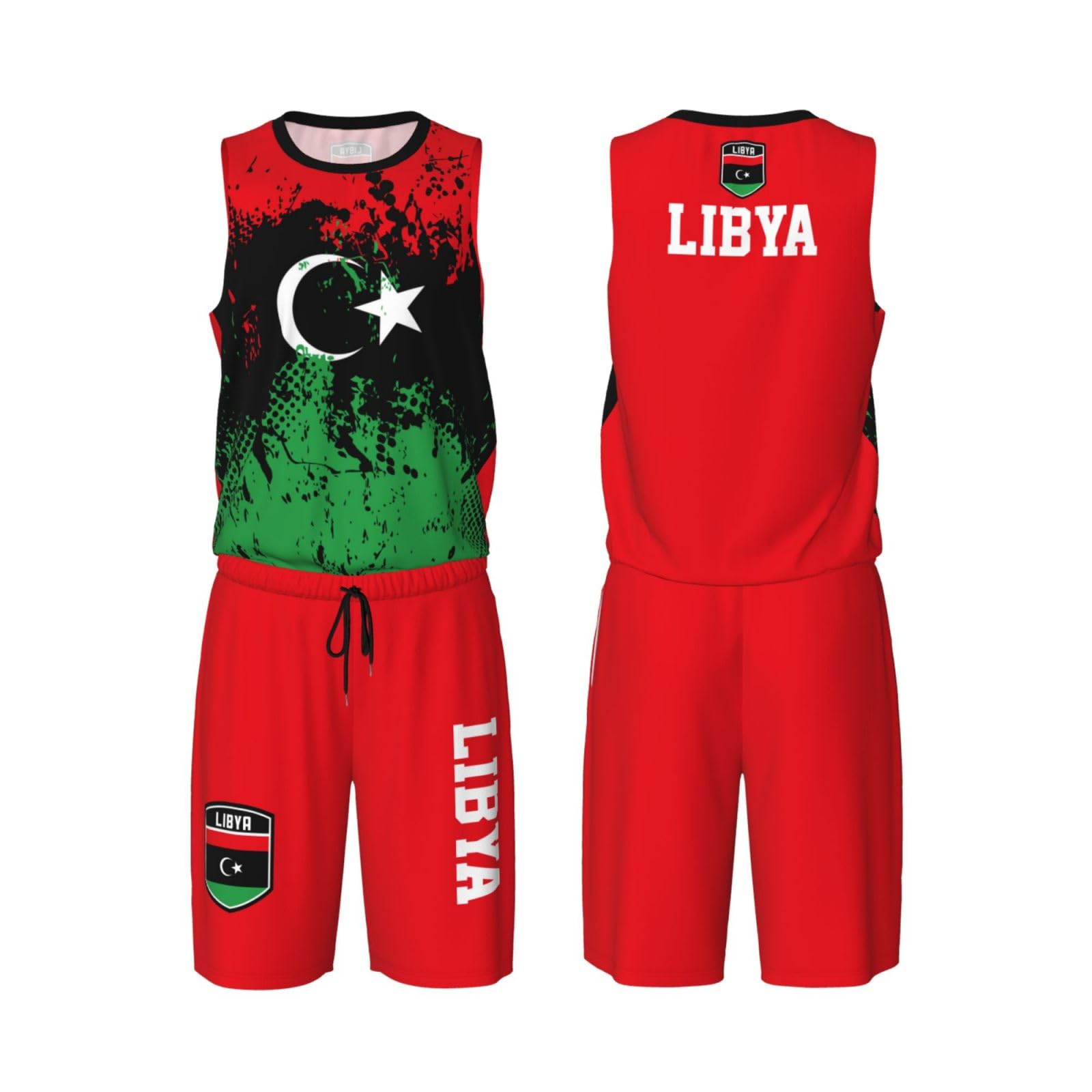 Libya Flag Grain (1) Basketball Jersey Uniform Suit for Men Women Adults Training Athletic Set
