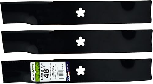 Miniatura 2 de MaxPower 561743B Juego de 3 cuchillas para cortacéspedes de 48 pulgadas Cut Craftsman, Husqvarna, Poulan, OEM # 539-113425, negro
