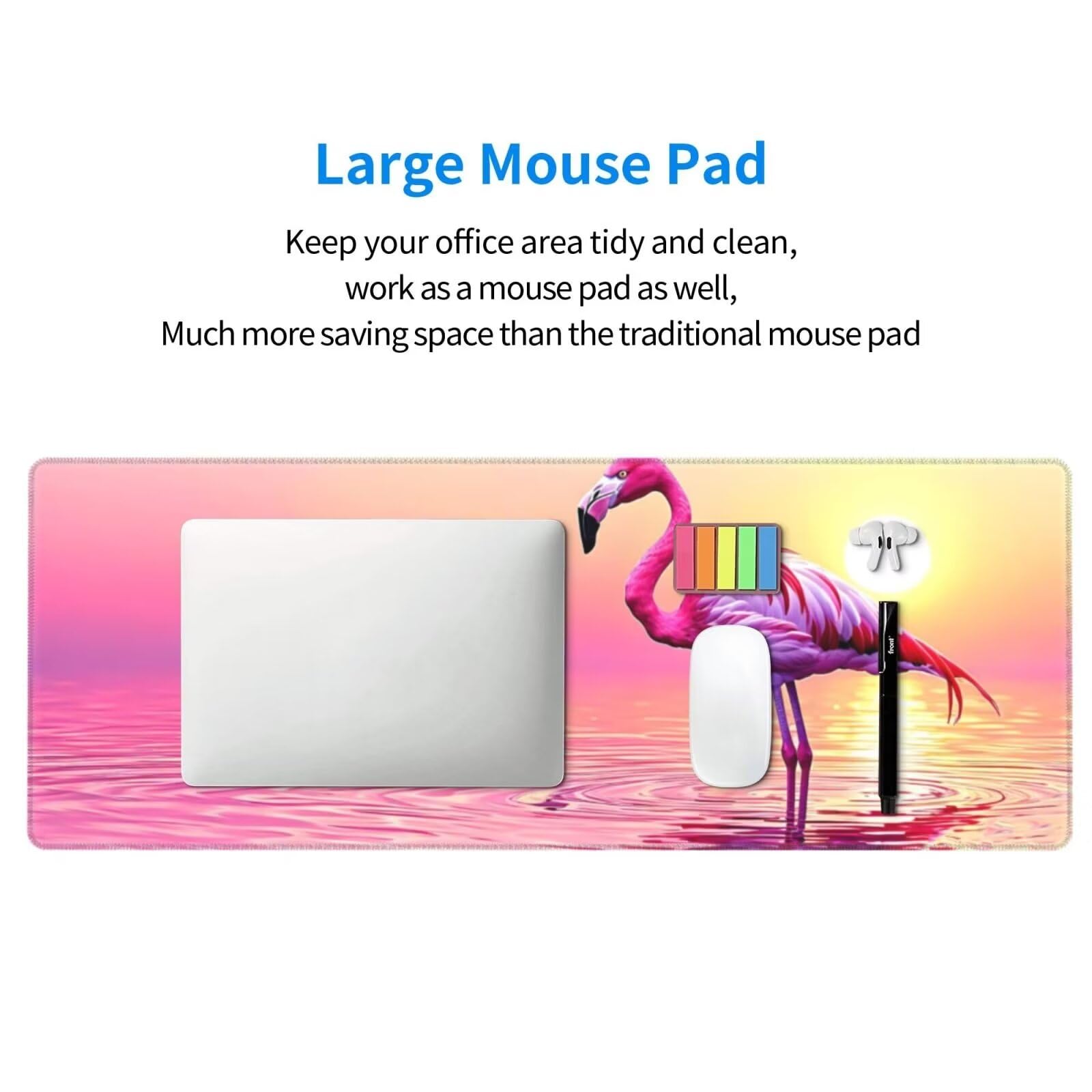 Tappetino Mouse, Tappetino Mouse Gaming Grande XXL 1500x800x3mm Tappetino Scrivania Mouse Pad, Base in Gomma Antiscivolo, Bordi Cuciti,Lavabile, Mousepad per Ufficio e Gaming (Flamingo) R-358