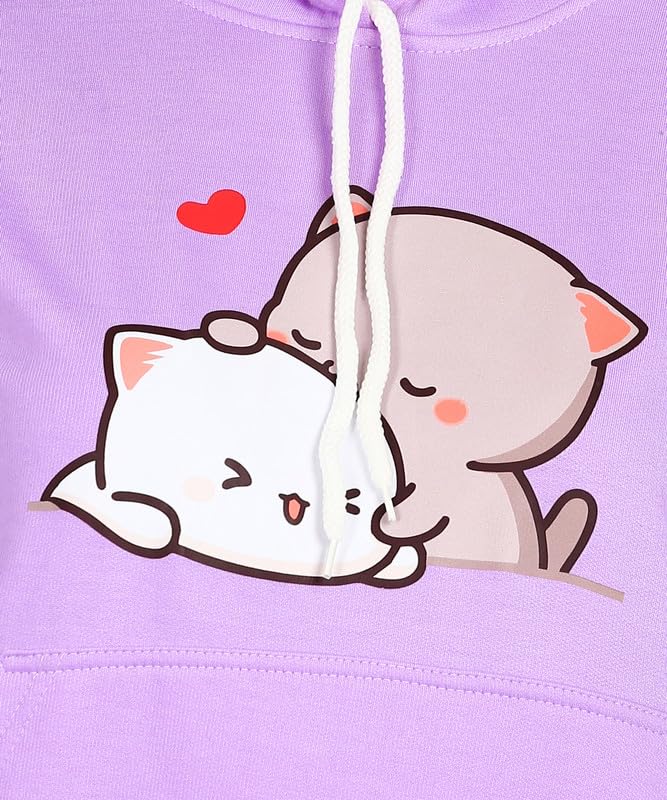 Image of Popster Oversize Regular Fit Hooded Neck Fleece Sweatshirt for Women Lavender Small