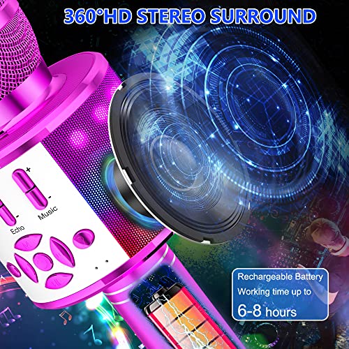 Image of Amazmic Kids Karaoke Microphone Machine Toy Bluetooth Microphone Portable Wireless Karaoke Machine Handheld with LED Lights, Gift for Children Adults Birthday Party, Home KTV(Purple)