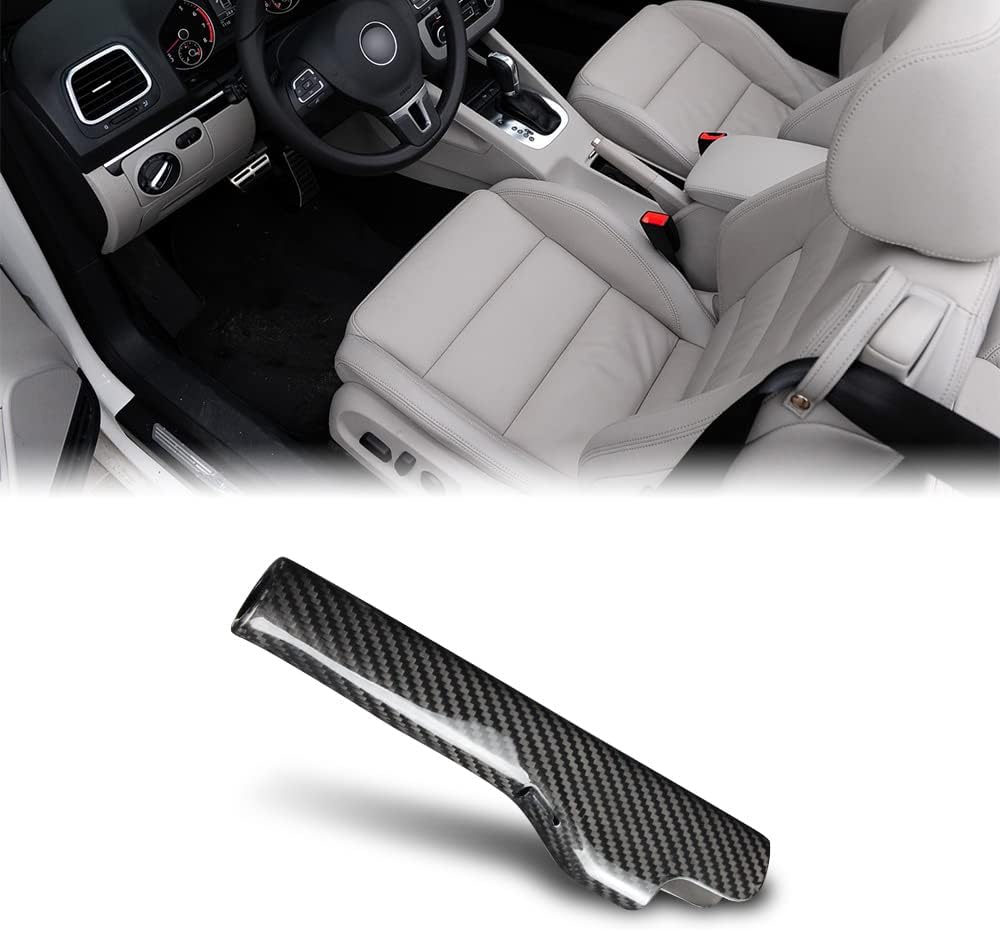HIBEYO Carbon Fiber Hand Brake Handle Cover Trim Compatible with Volkswagen EOS Convertible Car Golf GOC Convertible Car Scirocco SCI Golf Emergency Brake Cover -Black