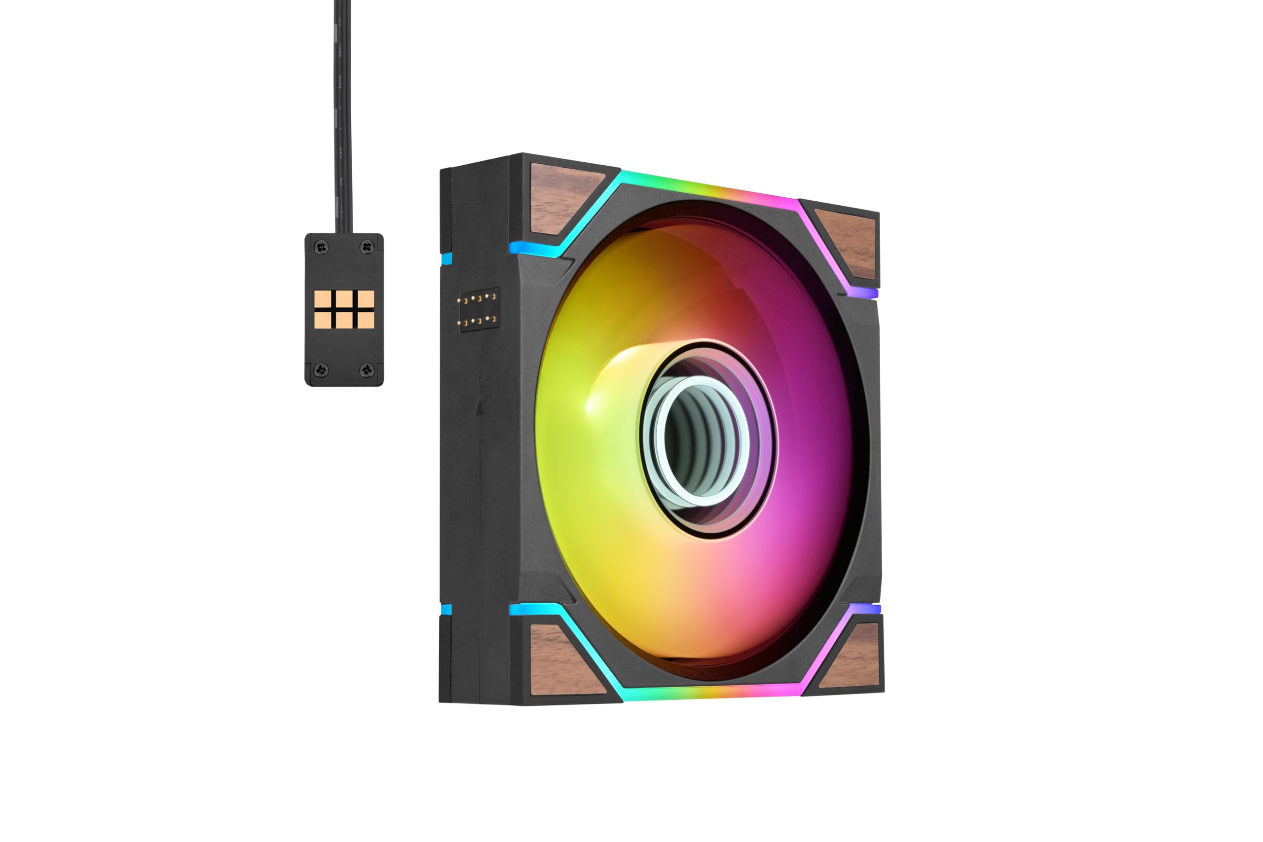 Thermaltake SWAFAN Infinity EX12 Wood ARGB Sync | Confezione da 3 | Ventole PC ARGB | MagForce 2.0 con fissaggio magnetico | Doppi Infinity Mirror | Pale della ventola intercambiabili | 120 mm | Nero