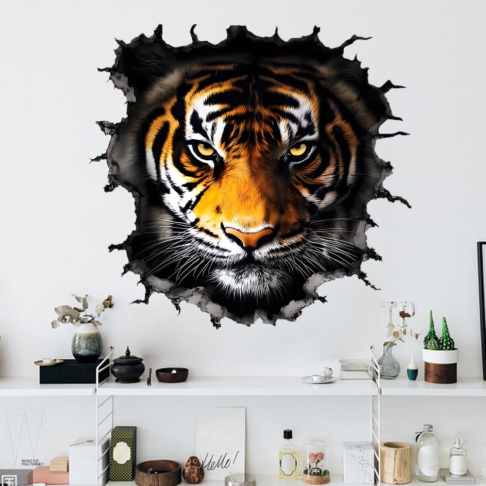 SUPERDANT 3D Tiger's Head Wall Stickers Fierce Wildlife Wall Decal Animal Stickers for Walls Vinyl Art Sticker for Bedroom Living Room Playroom Decoration Gifts 105x96cm