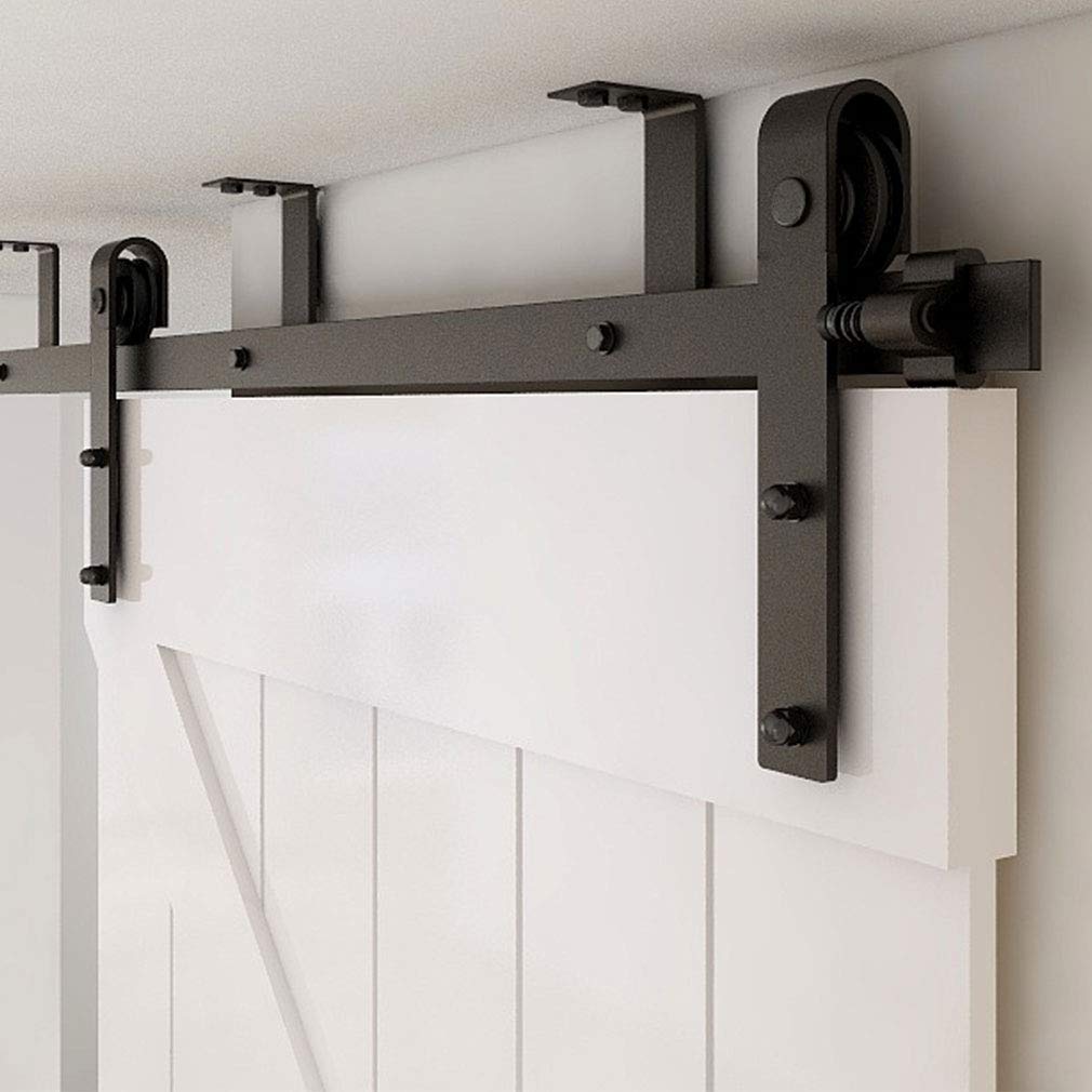 WOLFBIRD 6.6FT/200CM Kit ferramenta per porta scorrevole a soffitto, con staffa a L, sistema di porte robusto e silenzioso, a forma di J nera