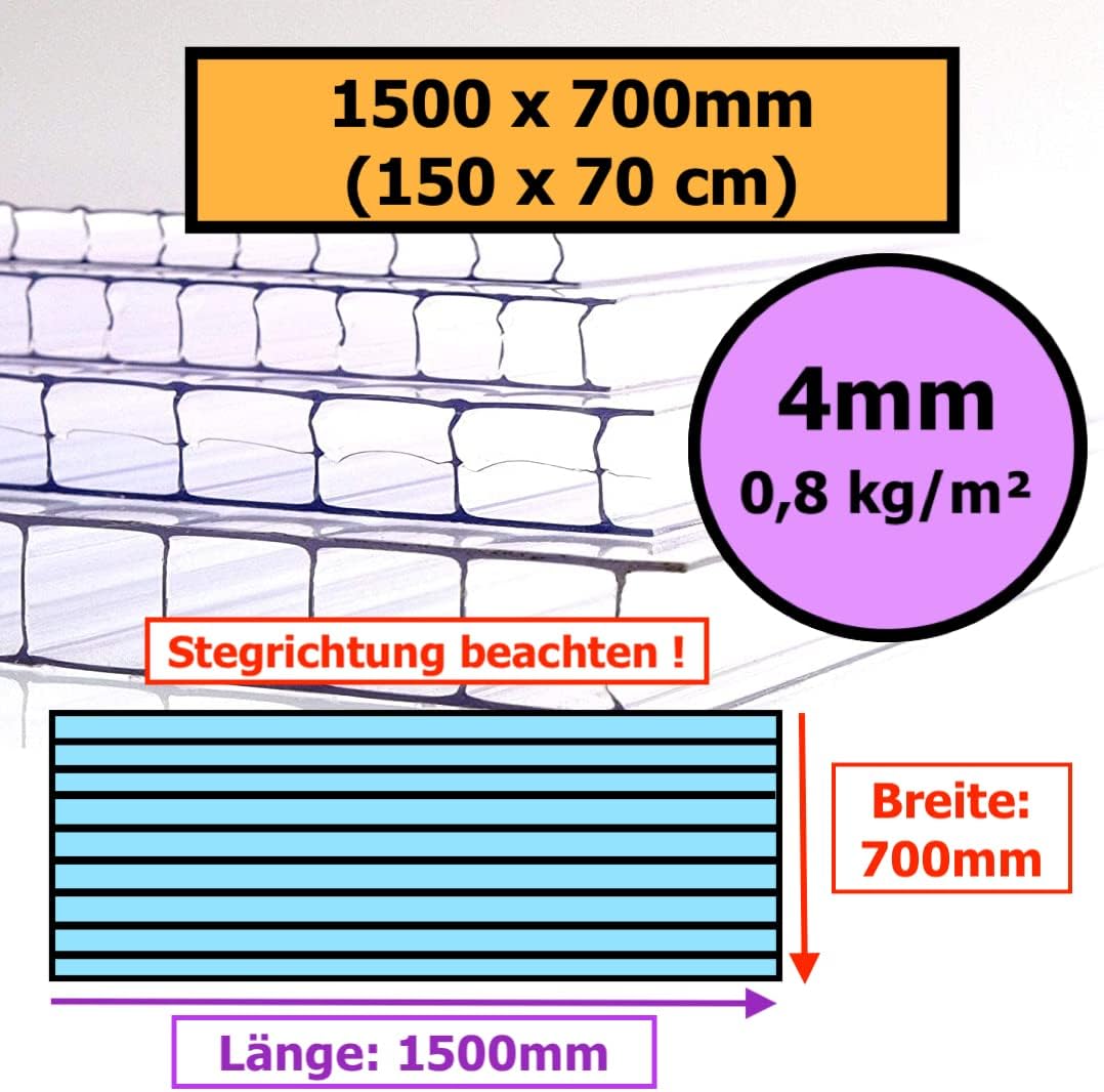 4 mm - 6mm - 8 mm - 10 mm Gewächshausplatten | 10er & 5er Sets | 1500 x ...