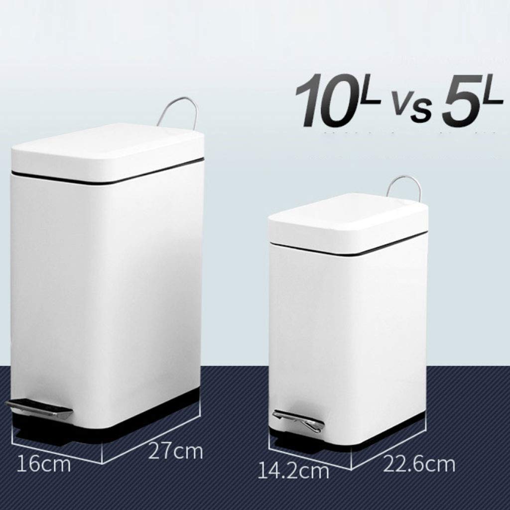 HASMI Abfalleimer Home Pedal Küchenmülleimer, rechteckiger Schlafzimmermülleimer, 5 l, 10 l, Weiß Mülleimer (Size : 10L)
