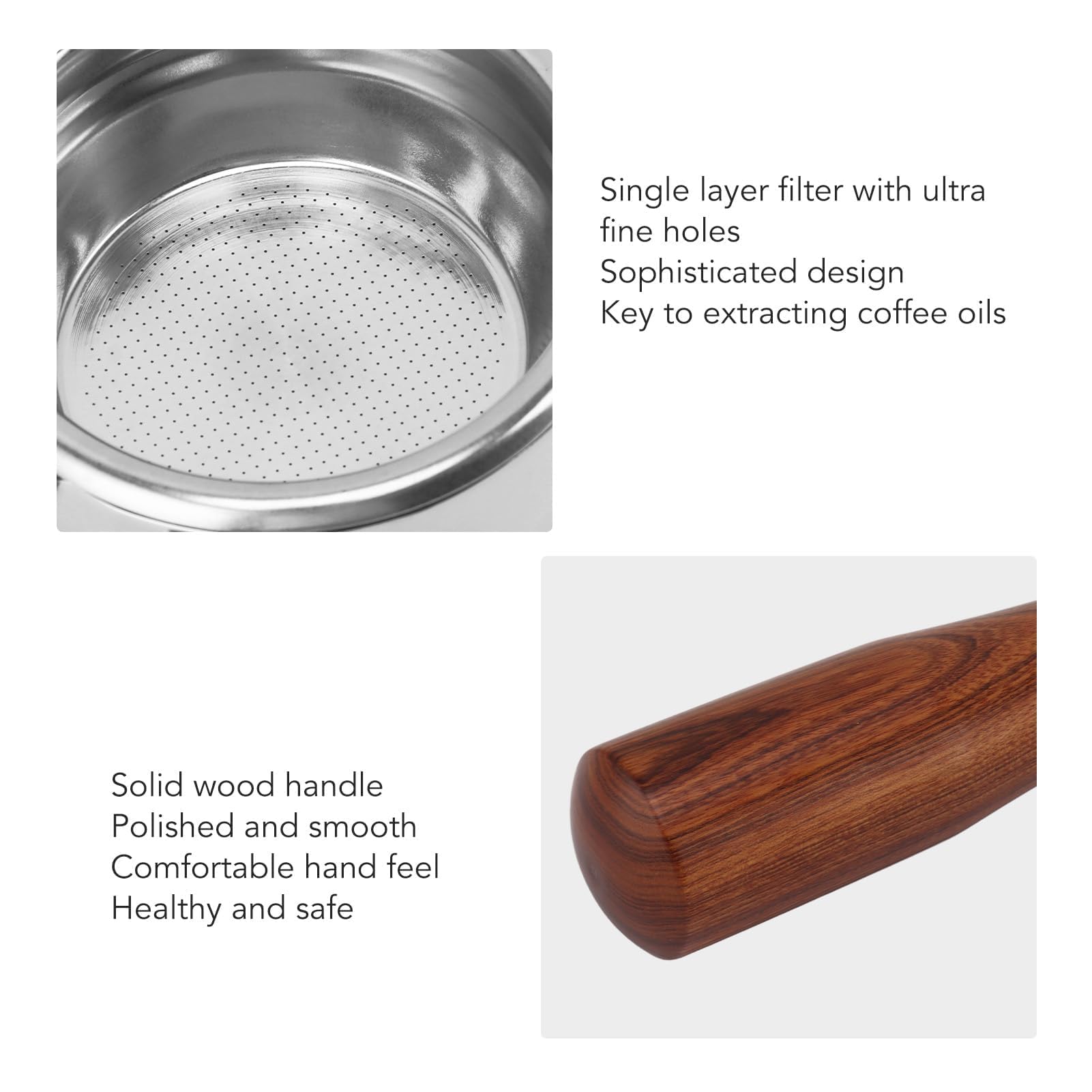 Pssopp Portafiltro sin Fondo de 58 Mm, Portafiltro sin Fondo de Doble Oreja Sostenible de Acero Inoxidable para Máquina Gaggia Classic (Mi clásico Palisandro)