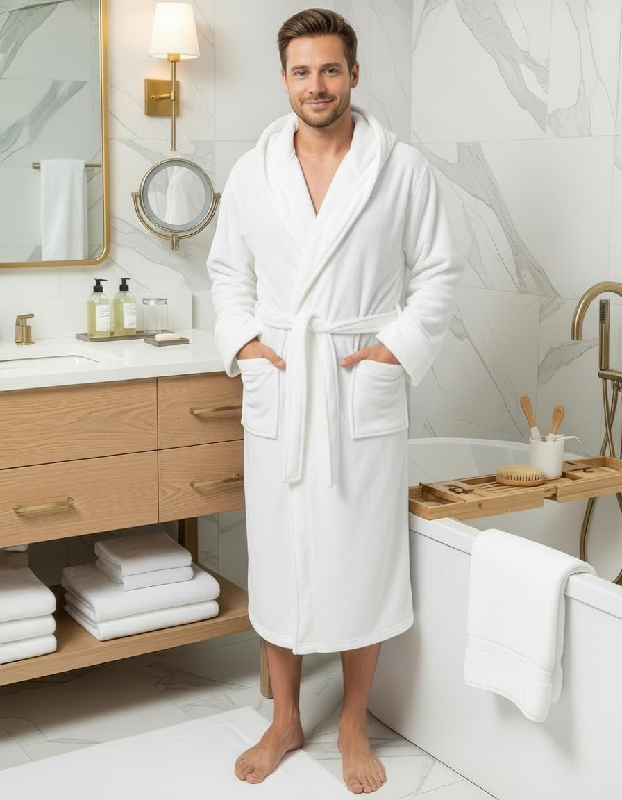 NY Threads Mens Robe with Hood, Luxury Plush Fleece Hooded Mens Bathrobe, Spa Bath Robe for Men - Image 2