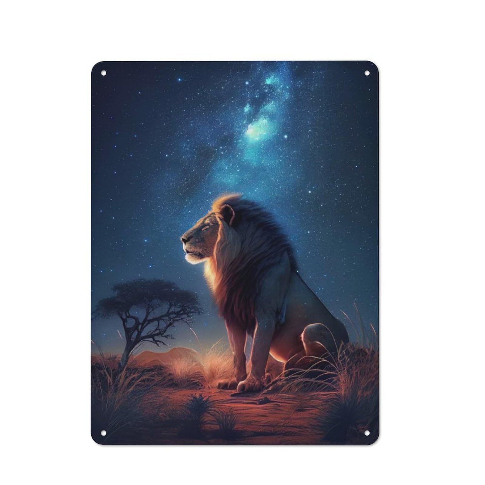 Junmoney Lion Under The Milky Way Retro Metal Sign 40X30cm Featuring For Bar Or Restaurant, For Bar Decor Enthusiasts