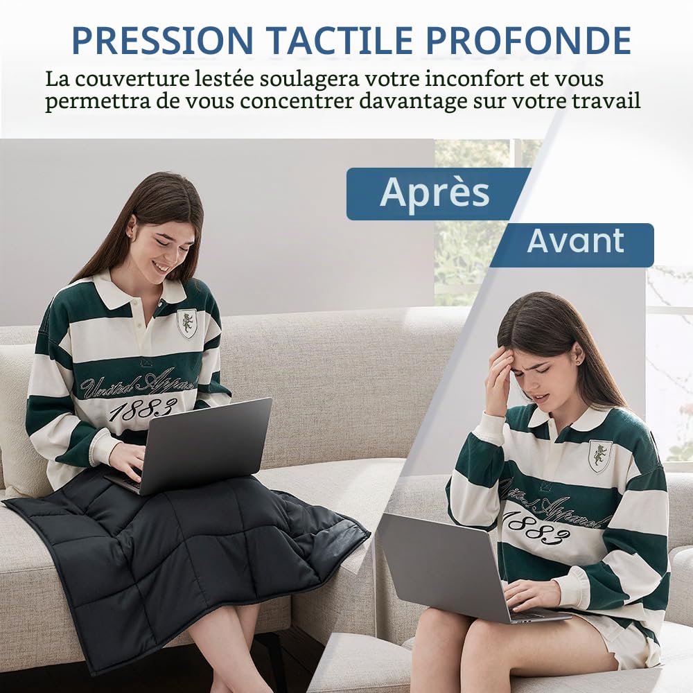 L'AGRATY Couverture lestée de 2,3 kg : petites couvertures lestées pour adultes et voyage – Couverture lestée rafraîchissante pour dormir et se détendre – Couverture confortable lavable en toutes