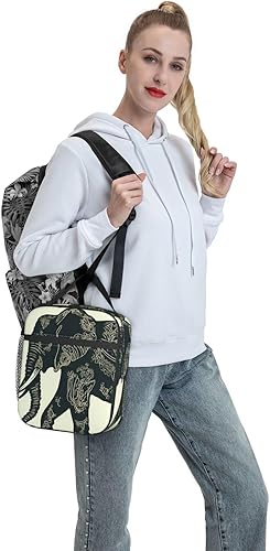 Miniatura 7 de Bolsa de almuerzo con estampado de elefante, lonchera reutilizable, bolsa de almuerzo portátil, lonchera aislada, a prueba de fugas, bolsa