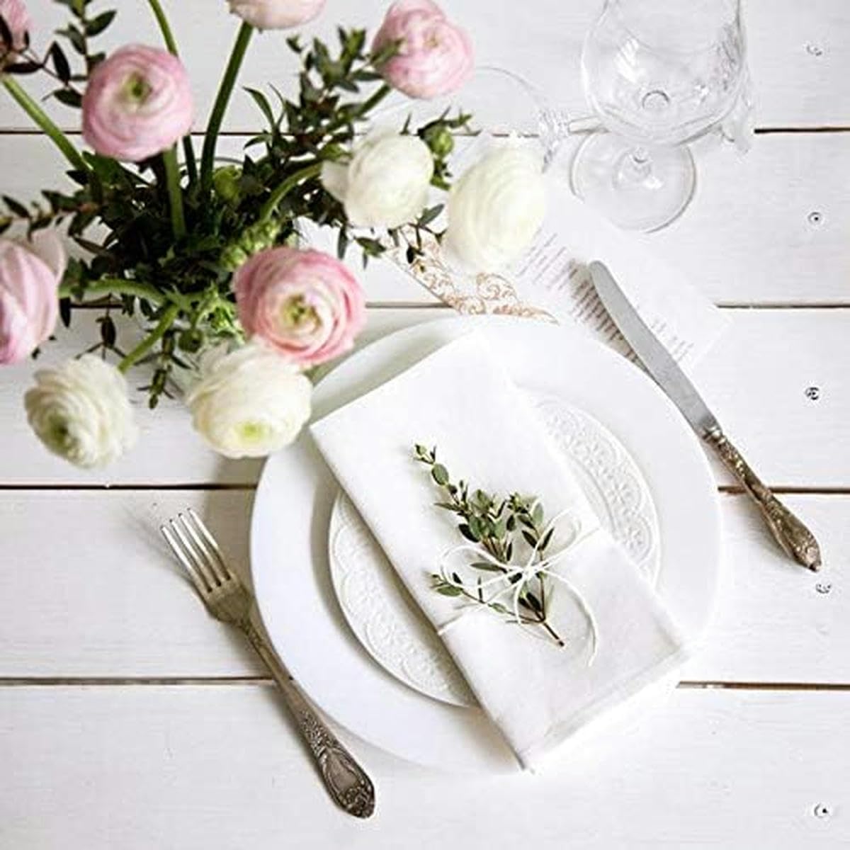 12 Piezas servilletas Blancas servilleta de Tela de algodón servilletas de Mesa para Cena para Fiesta-Lino 20x20cm