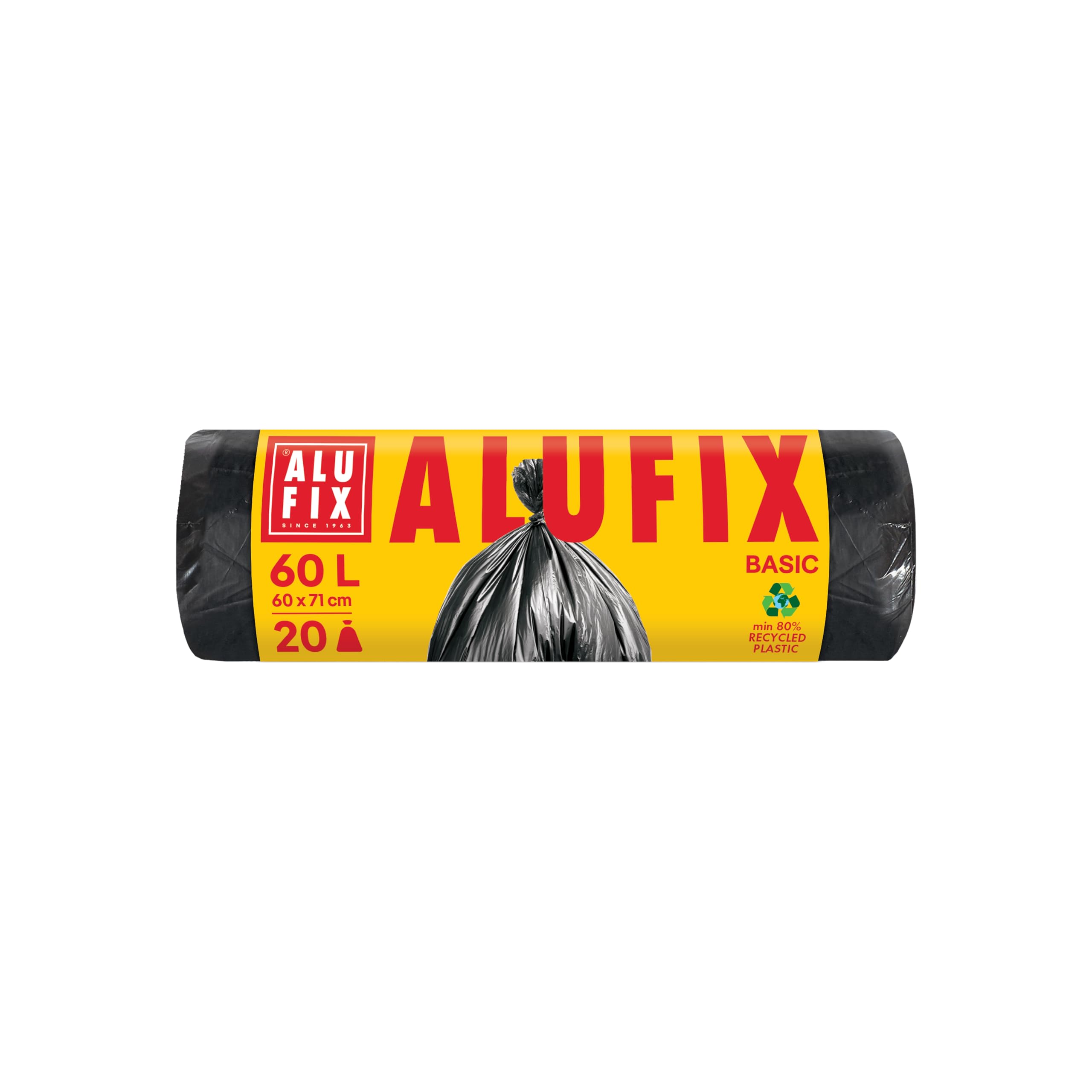 Bolsas de basura ALUFIX Economy/Basic HDPE/ 60l - 20 bolsas de basura - 1 rollo/ 10 μm/Negras/ 60 × 71cm/ Residuos domésticos - Oficina
