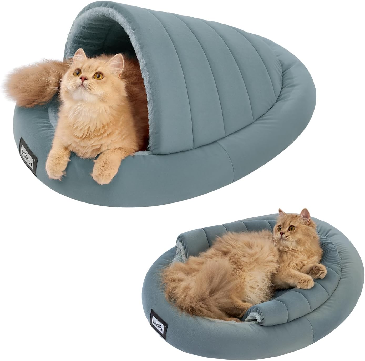 BALANCE 2 in 1 Cat Bed Cave for Kittens and Small Dogs, Cat Tents for Indoor Cats, Covered Cat Beds with Removable Cushion, Calming Cat Nest, Cat Hideaway, Washable Cat House with Non-Slip Bottom