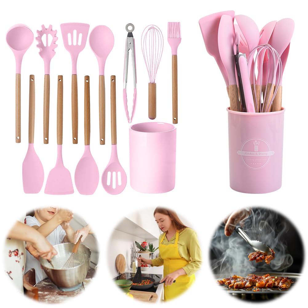 12 Pcs Kitchen Utensil Set, Silicone Cooking Utensils Set including Wooden Handle, Heat Resistant - Image 2