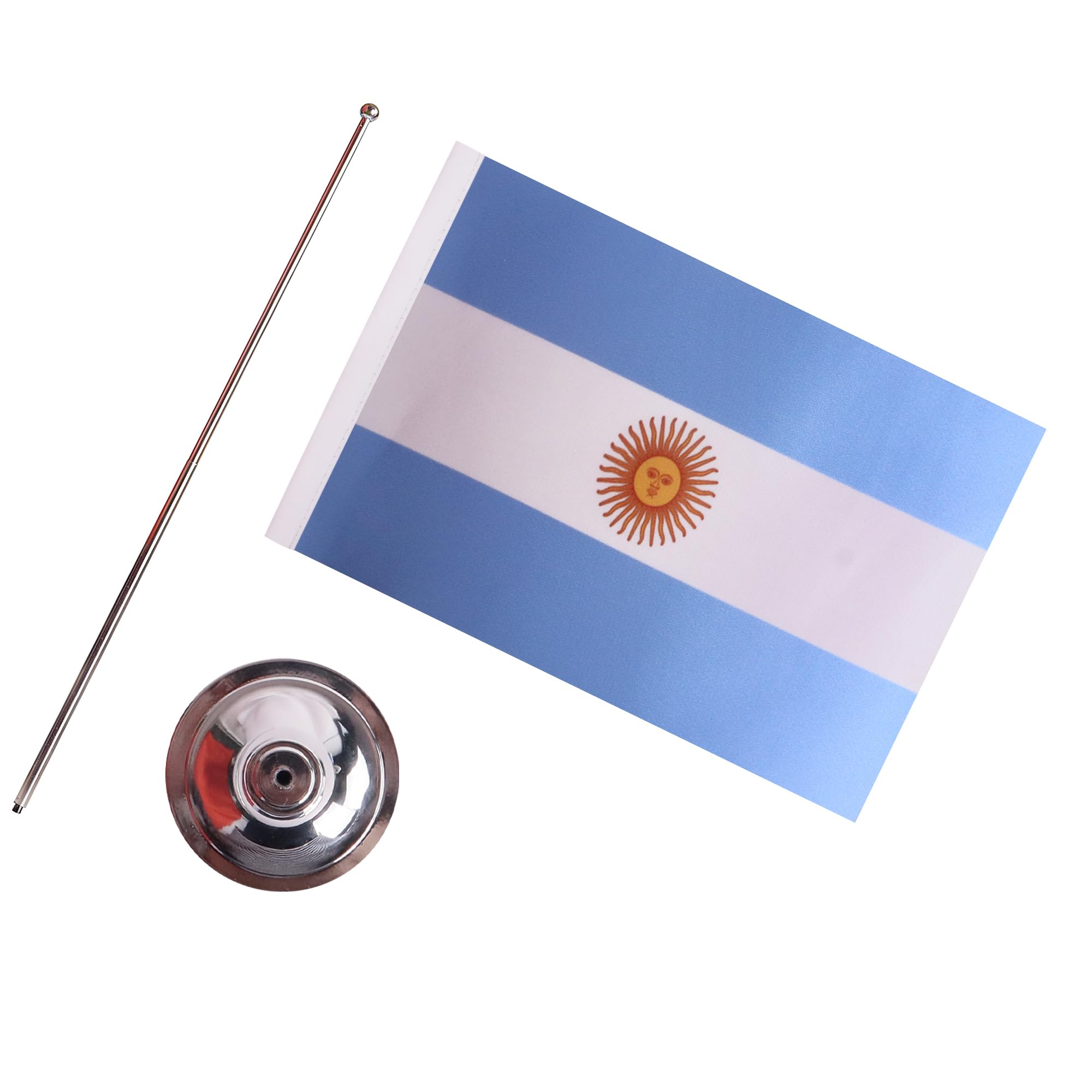 AZ FLAG Bandera de Mesa Argentina 22x15 cm Argentina Satén Base Metal | Uso interior Bandera de escritorio acabado cosido y bordes reforzados con mástil y base metálica