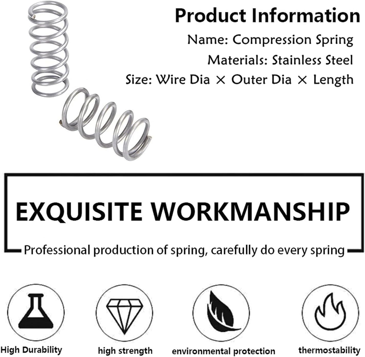 圧縮スプリング、5個のステンレス鋼Y型圧縮スプリング 線径4mm、外径50mm、長さ90mm 円筒コイル圧縮リターンスプリング、4x