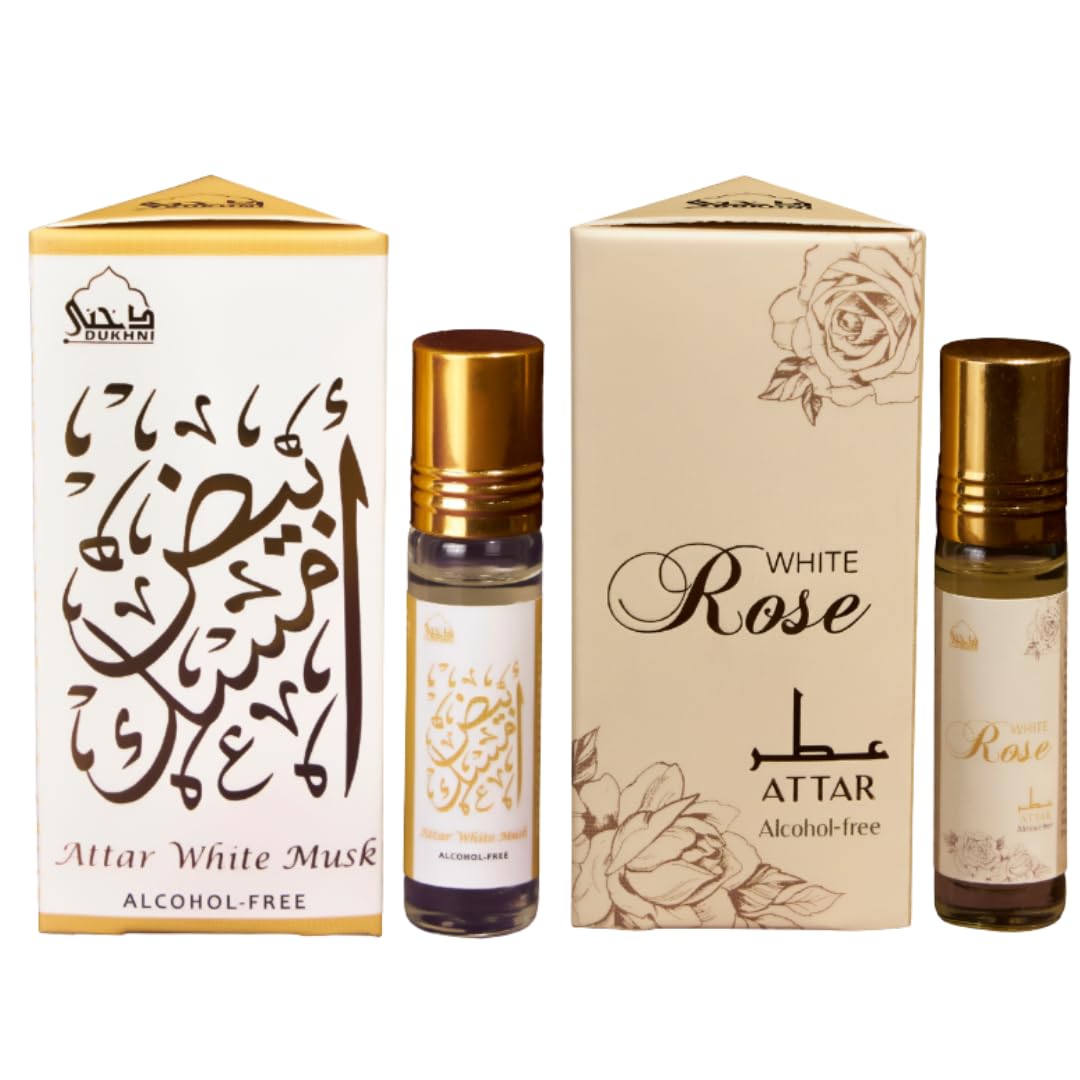 White Musk & White Rose Attar Perfume Oil by Dukhni | 14+ hr Long Lasting Arabic Oils, Unisex Gifts | Soft musk Ittar Roll On Perfume and pure white rose scent, travel friendly, mini pocket perfumes-image-13