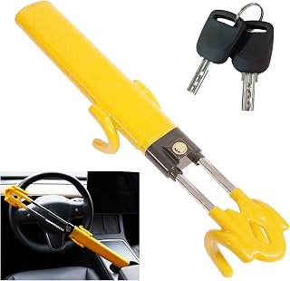 Steering Wheel Lock, Heavy Duty Car Security Lock, Steering Wheel Lock Anti-Theft Device, Adjustable Great Deterrent Steering Wheel Bar for Cars Truck Van and SUV