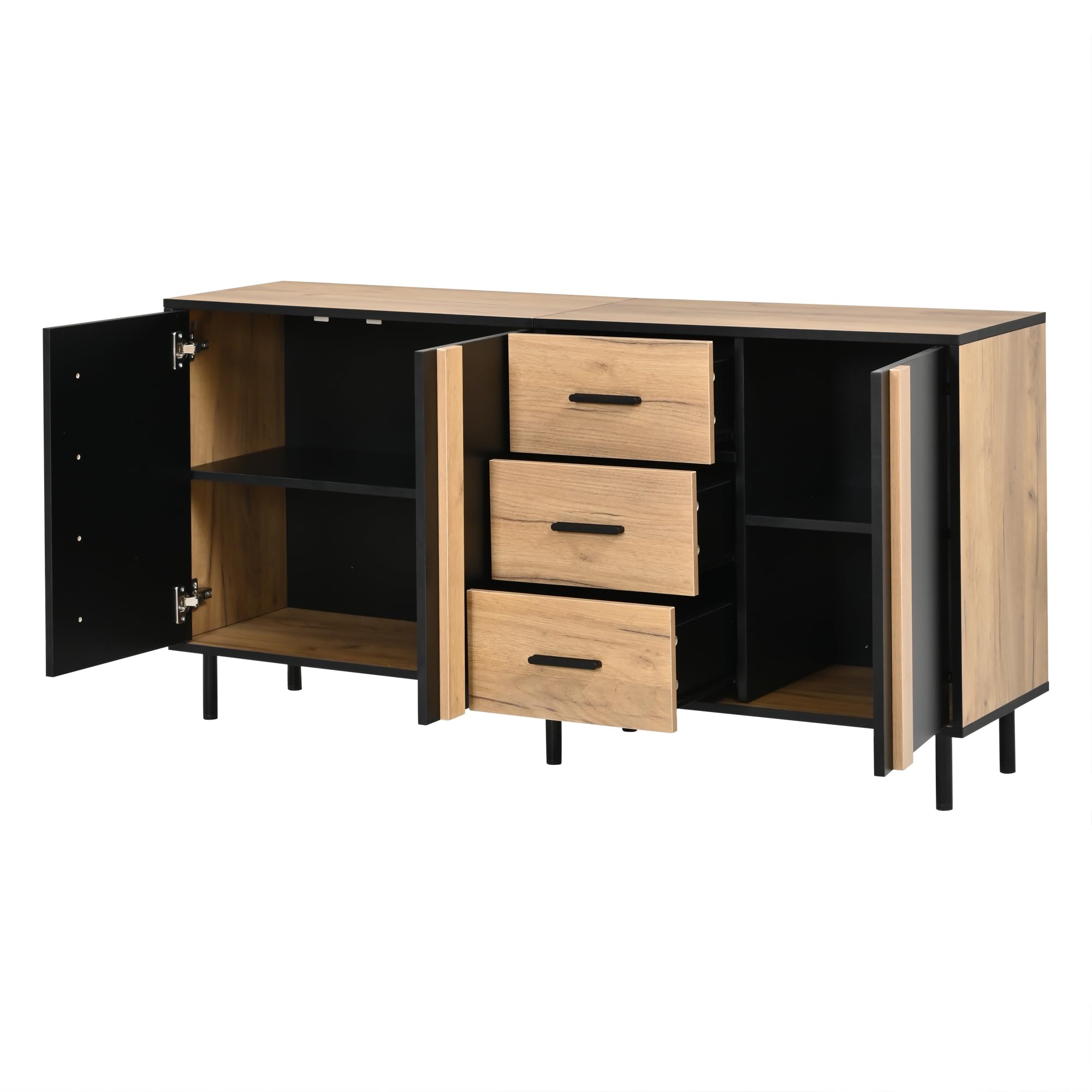 Credenza 140 x 35 x 70 cm in MDF, comò con 3 ante e 3 cassetti