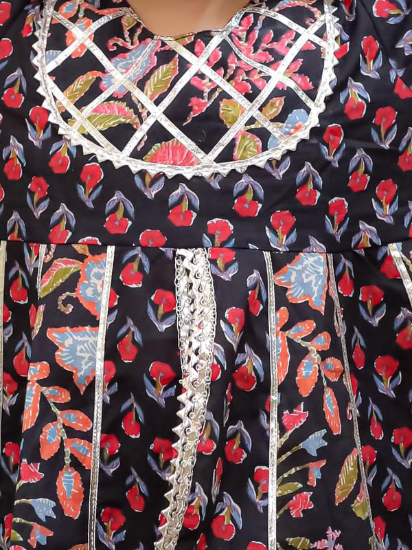 Image of superminis Girls Cotton Floral Printed Gotta Work 3 /4 Sleeves Flared Design Kurti & Sharara Set