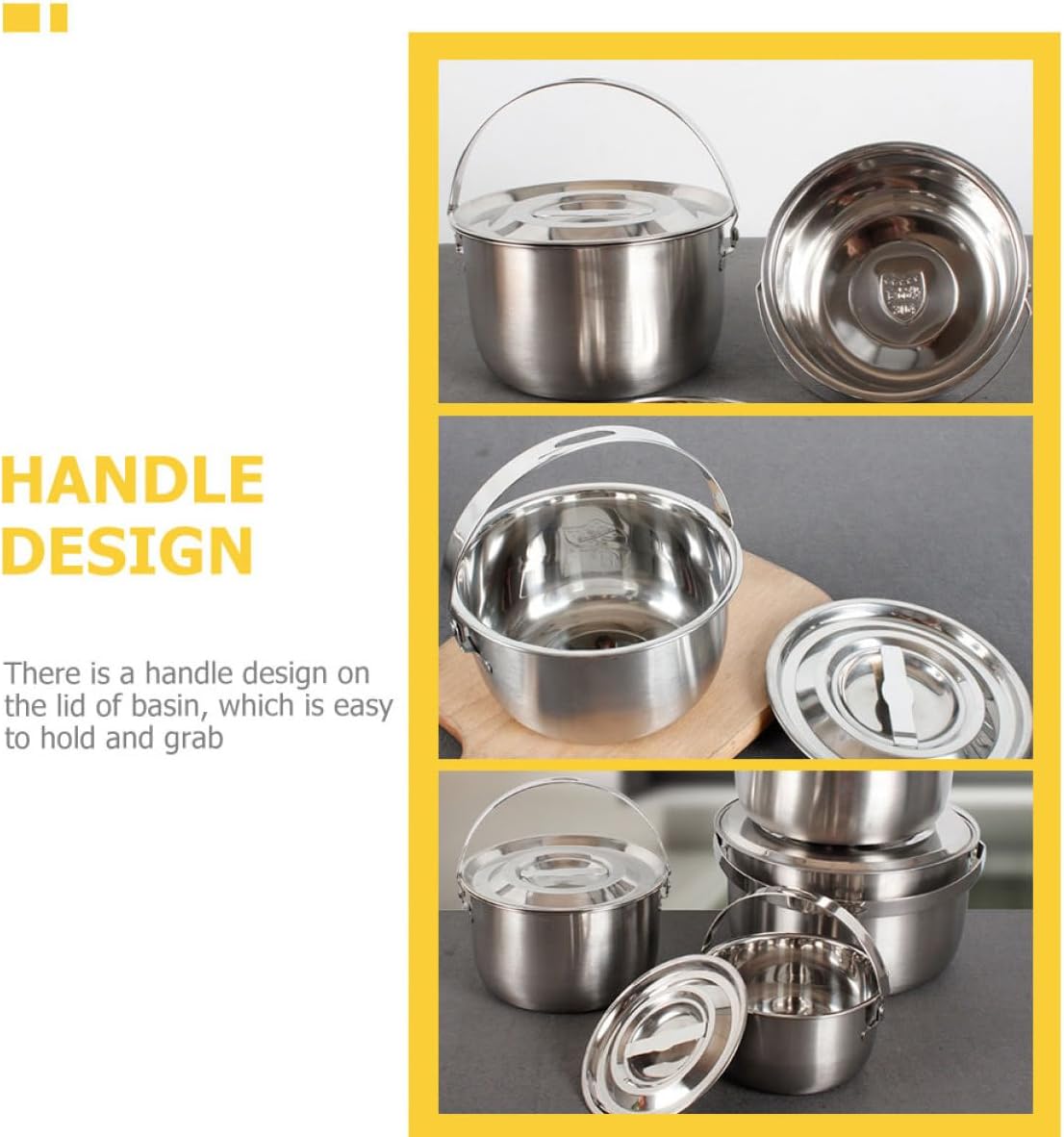 Stainless Steel Oil Bowl with Handle and Lid 20Cm High-Temperature Resistant Large Capacity Kitchen Container Indoor Metal Basin for Cooking and Storage