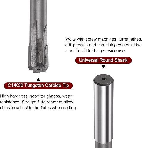 Miniatura 9 de Escariador de chucking de 0.520in H7 C1K30 punta de carburo rectas de precisión, vástago redondo, fresadora