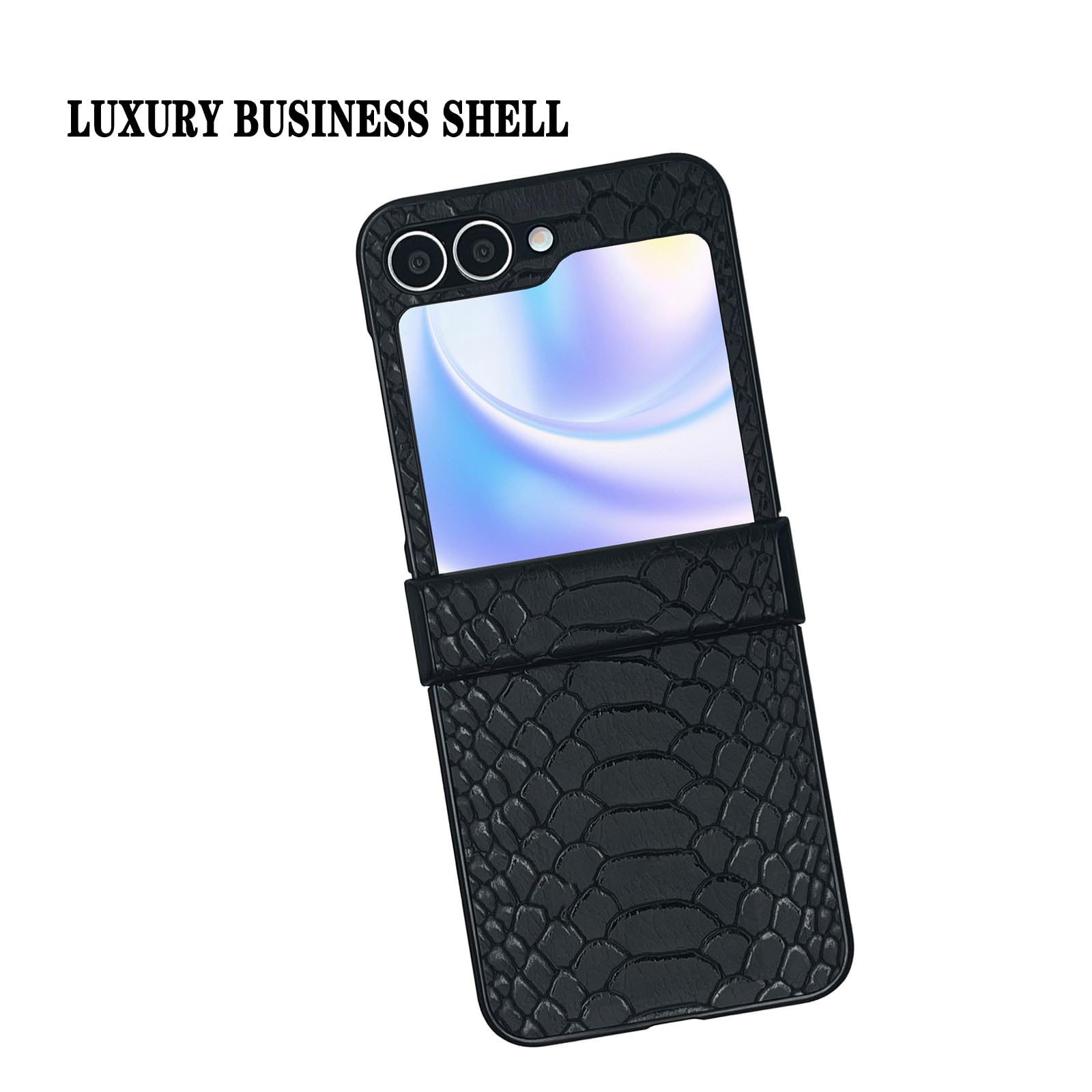 Skórzane etui do Samsung Galaxy Z Flip 6, smukłe, luksusowe etui z teksturą krokodyla, odporne na odciski palców, stylowy zawias, odporna na wstrząsy obudowa biznesowa