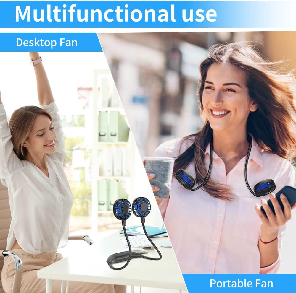 HandFan 5000mAh Portable Neck Fan, Necklace Fan Battery Operated Max 26hrs working, Wearable Fan Rechargeable 6 Speeds, Hands-Free Fan 360° Adjustable for Outdoor Activities Travel Office Home (Black)