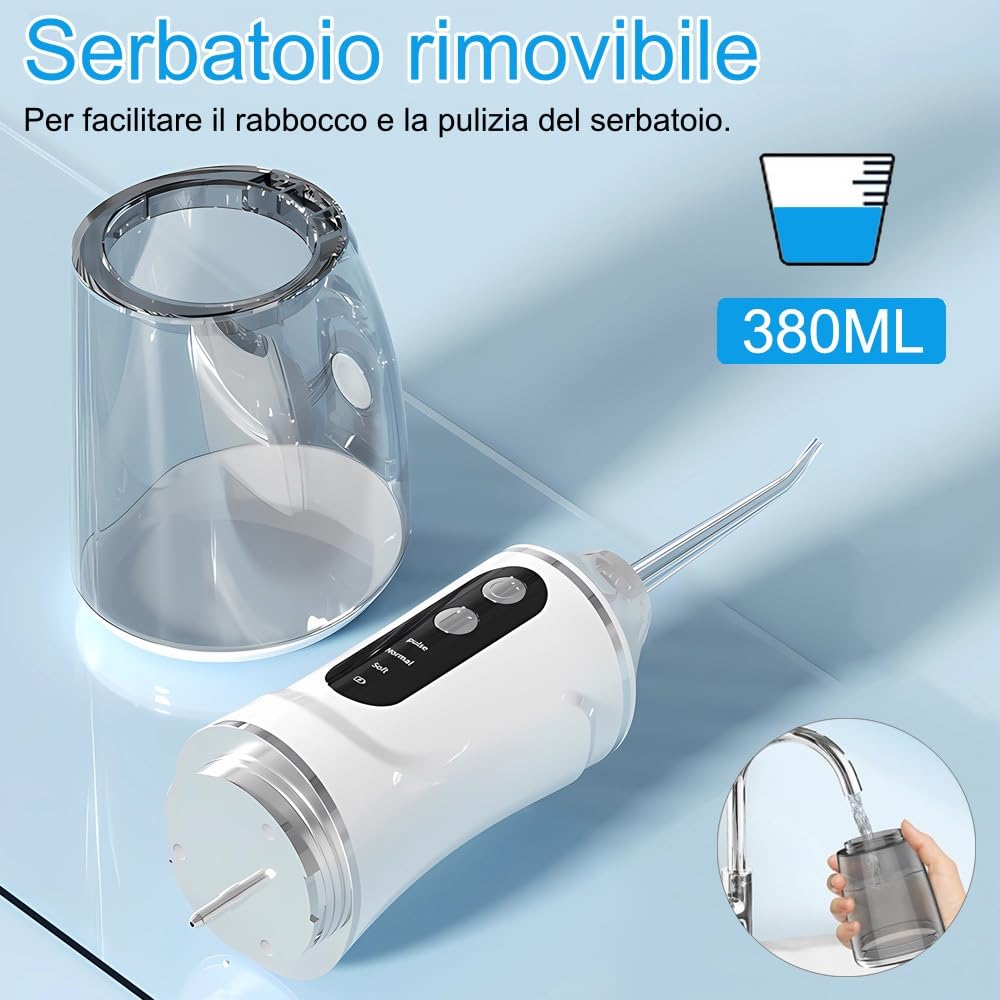 OraSmile Idropulsore Dentale Portatile Elettrico - 3 Modalità, per Uso Domestico e Viaggi
