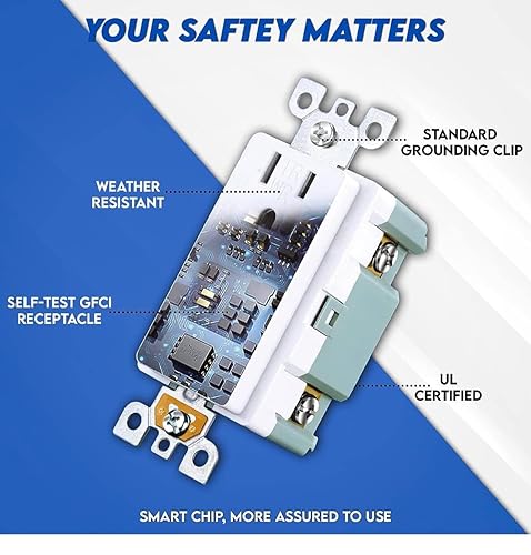 Miniatura 5 de GFCI - Receptáculo de salida blanco  15 amperios125 voltios resistente a manipulaciones GFCI paquete de 10  Función de autoprueba con indicador LED