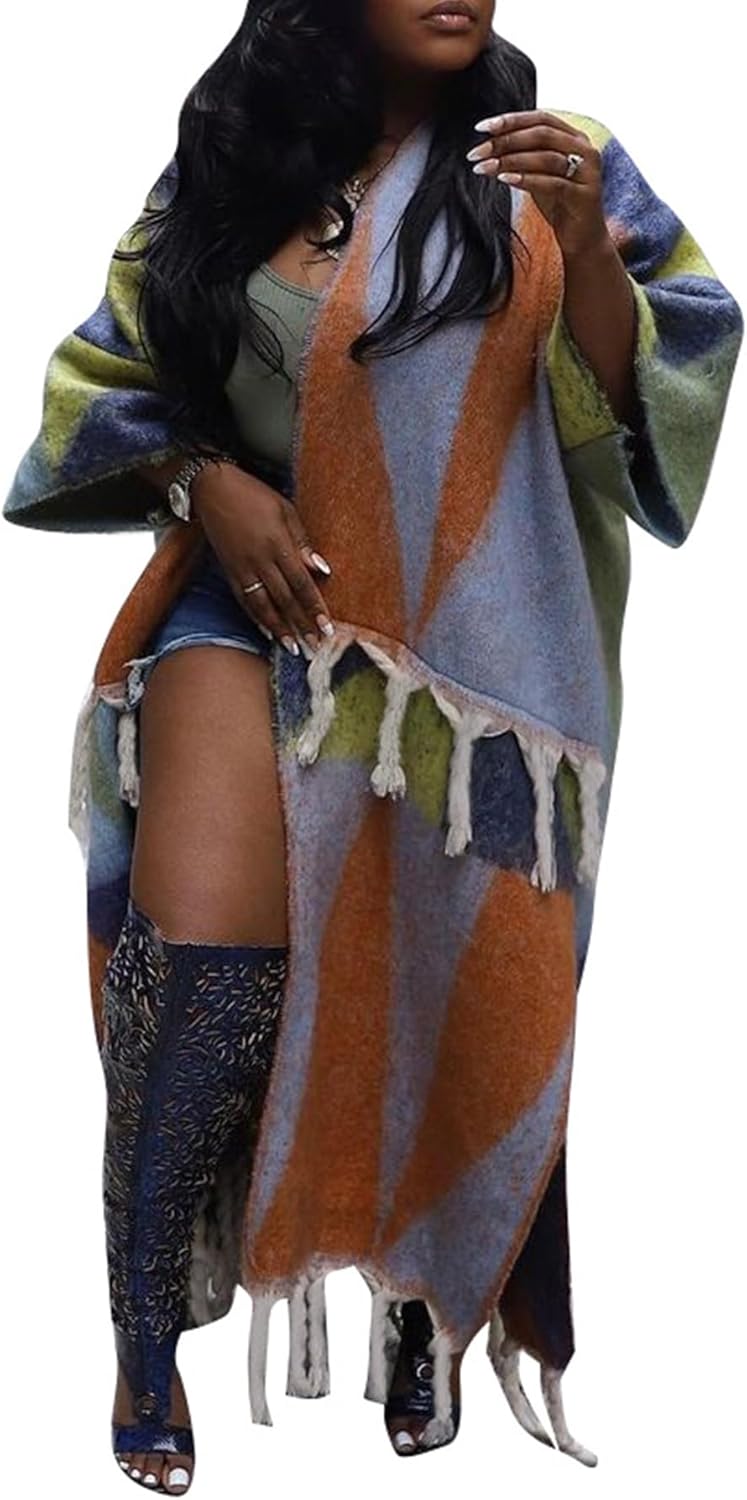 Cardigan Sweater for Women Color Block Chunky Cable Knit Coat Fall Long Cardigans Outerwear