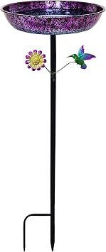 11 Inch Metal Bird Bath for Outside with Ground Stake