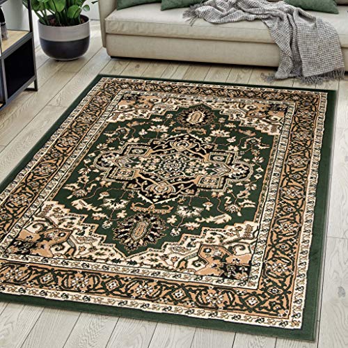 Carpeto Rugs Alfombra de salón Oriental Persa Pelo Corto Verde 160x230 cm